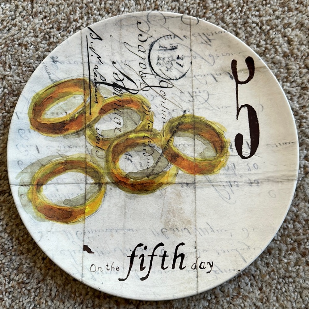 Williams Sonoma 12 days of Christmas dessert/appetizer plate. The Fifth Day.